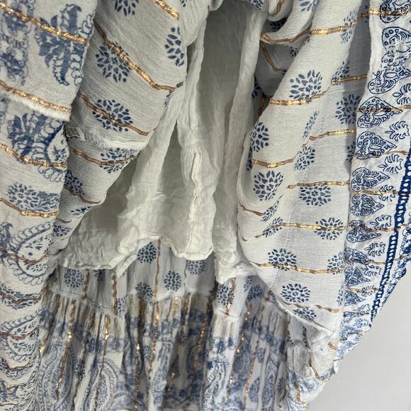 Anthropologie Dress Me 2 Magic Women's Maxi White Blue Gold Size S Paisley Boho - Picture 8 of 11